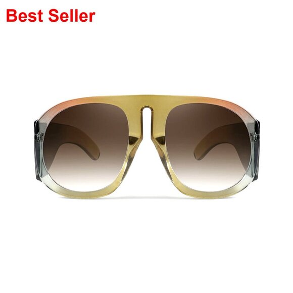 Oversized Retro Aviator Sunglasses with UV400 Protection Shield Frame main image 7